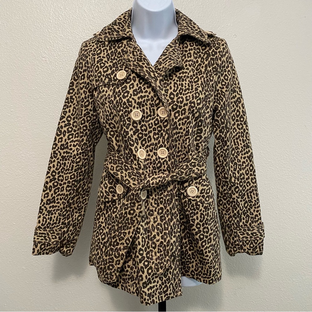 Girl’s Leopard Cheetah Print Double Breasted Peacoat Large 14 Lined Y2K Fall